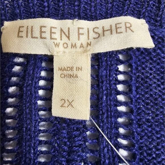 Eileen Fisher Straight Cardigan Fine Gauge‎ Linen Sapphire Blue 2X - Picture 9 of 13